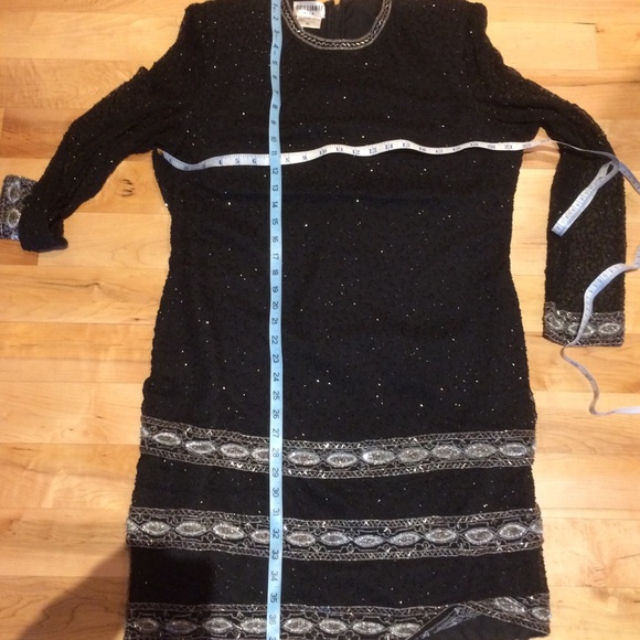 VTG Black Silk Beaded Sheath Dress XL Great Cond - Picture 13 of 15